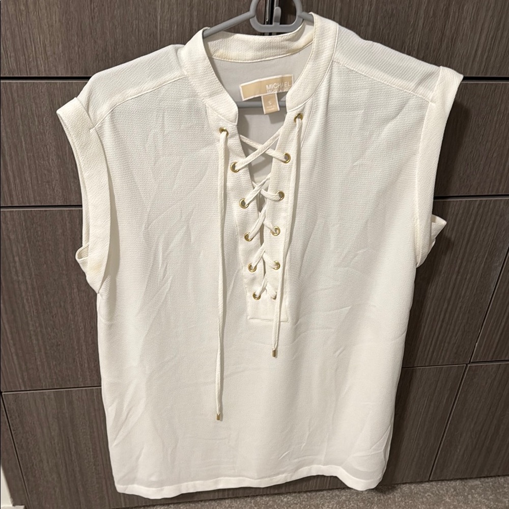 Michael Kors White Sleeveless Tie Front Blouse